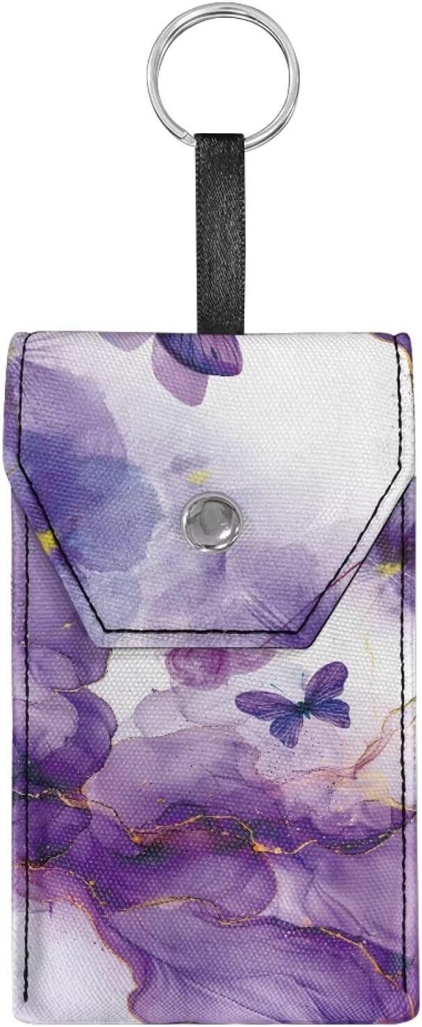 Tissues Purse Pocket Portable Pocket Tissues Travel Packs for Coins Keys Tissue Holder for Purse Snap Button Enclosed Purple Marble Butterfly