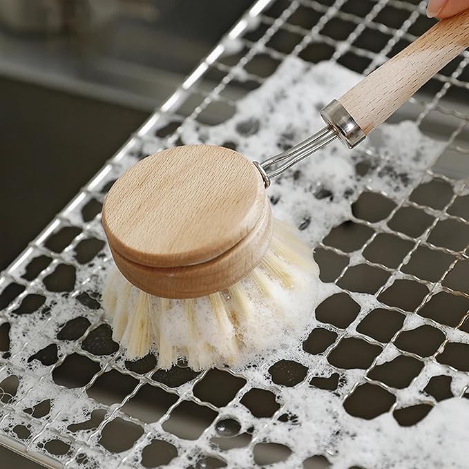 4Pcs Natural Dish Brush Bamboo Wood Handle, Wooden Dish Scrubber, Eco-Friendly Bamboo Brush for Dishes (1.8x1.8 inch)