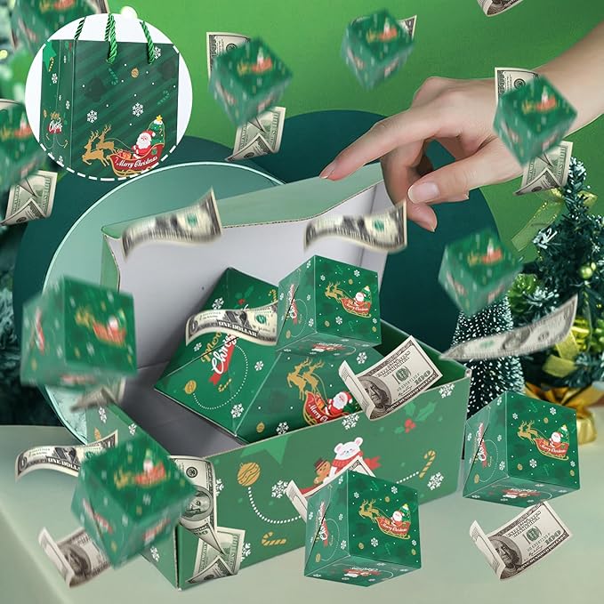 Surprise Gift Box Explosion,Pop-Up Explosion Gift Box,Merry Christmas Folding Bouncing Gift Boxes,Unique Folding Bouncing Red Envelope Gift Box, Christmas Birthday Surprise Blast Gift Boxes (Green)