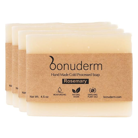 All Natural Rosemary Soap (Pack of 4) | Natural Soap for Women and Men for Body, Face, and Hands | Coconut & Almond Oils with Shea Butter & Premium Essential Oils