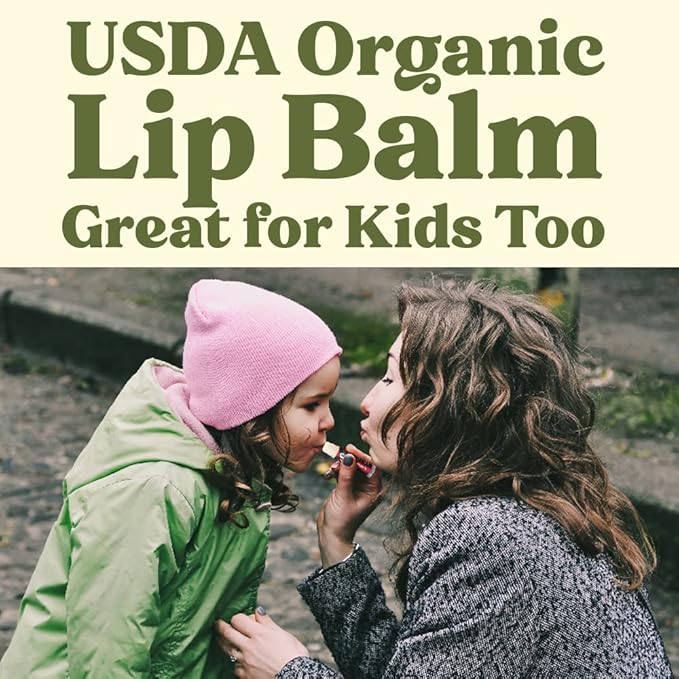 Earth's Daughter USDA Organic Lip Balm Stocking Stuffers 4-Pack Eucalyptus Mint Flavor - Beeswax, Coconut Oil, Vitamin E - Best Lip Repair Chapstick for Dry Cracked Lips.
