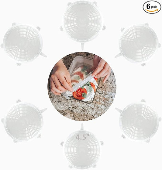 altCookingHub Silicone Stretch Lids, 6-Pack of Same Size 4.5 Inch Lids, BPA Free, Leakproof Reusable Silicone Lids for Various Shapes of Containers and Food Covers