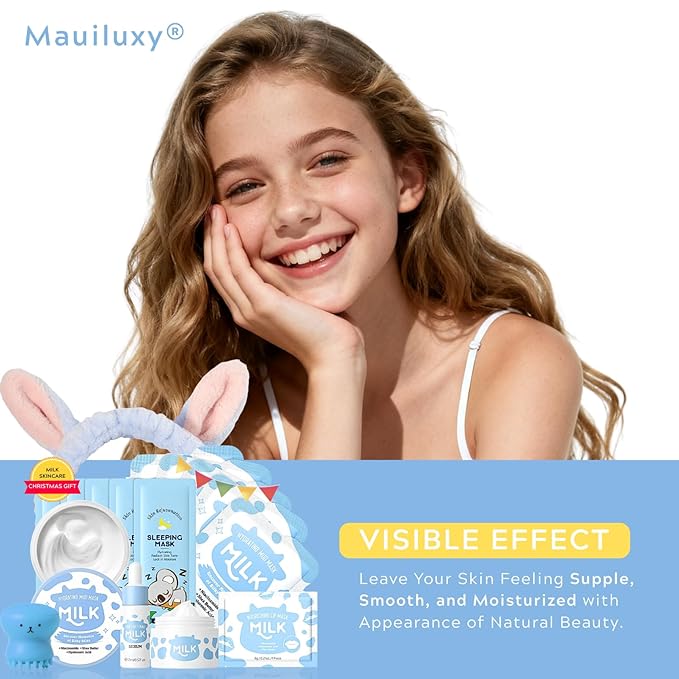 Milk Skin Care Set - 16 PCS Milk Skin Care for Kids Ages 8-12 Hydrating, Smooth & Delicate, Travel Skin Care Routine Kit for Women, Teen Skin Care Kit Christmas Gifts for Teenage Girls Friends Moms