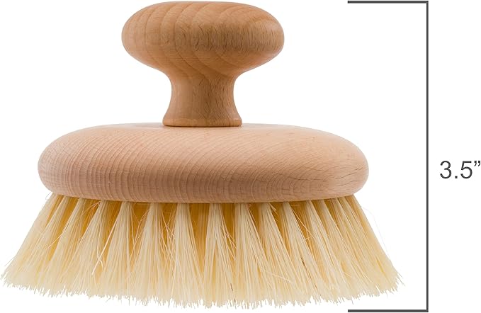 Redecker Natural Tampico Fiber Massage Brush with Oiled Beechwood Knob, 4-Inch Diameter, Made in Germany