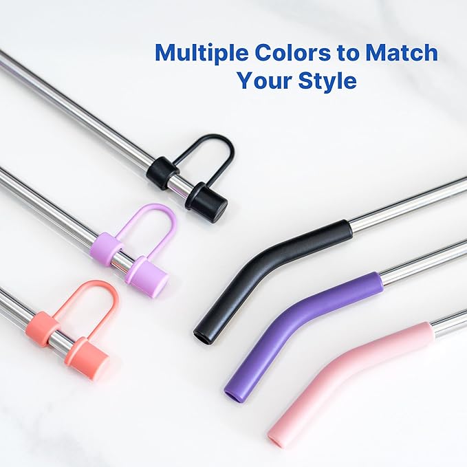 Stainless Steel Straws for 40oz Tumblers, Metal Straws Reusable with Silicone Tips for Stanley 40oz Cup,Simple Modern 40 oz Tumbler, Brush