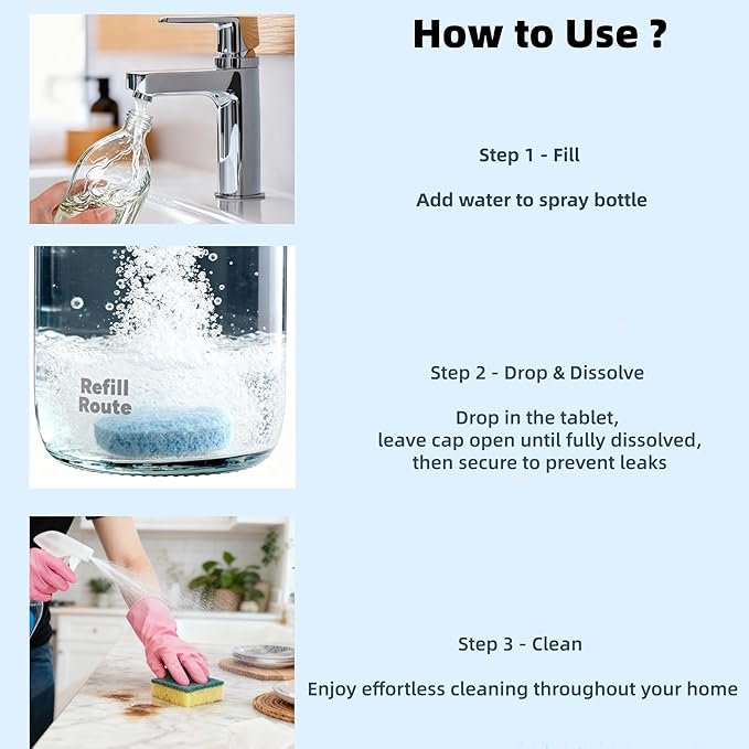 Eco-Friendly All Purpose Cleaner Tablets Refill – Multipurpose Cleaner Spray Concentrate for Kitchen, Bathroom & Home –Plastic-Free, Family Safe Multipurpose Cleaner – 12 Pack (Ocean Breeze)