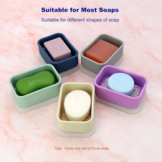 Travel Soap Case, Leak Proof Travel Soap Container, Silicone Soap Box with Drainage Layer, Shatterproof Soap Holder for Travel, Camping, Gym(Off-White, Regular)