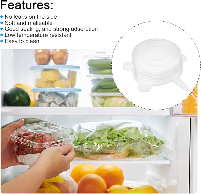 uxcell Silicone Stretch Lids, 3Pack 2.56" Round Container Lid Silicone Bowl Covers Reusable Silicone Lids for Cups, Bowls and Food Cover, White
