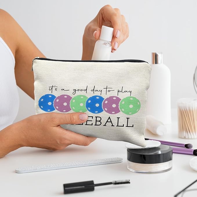 Pickleball Gifts for Women: Colorful Makeup Bag, It's a Good Day to Play Cosmetic Toiletry Bag, Gifts for Pickleball Lovers (Blue)