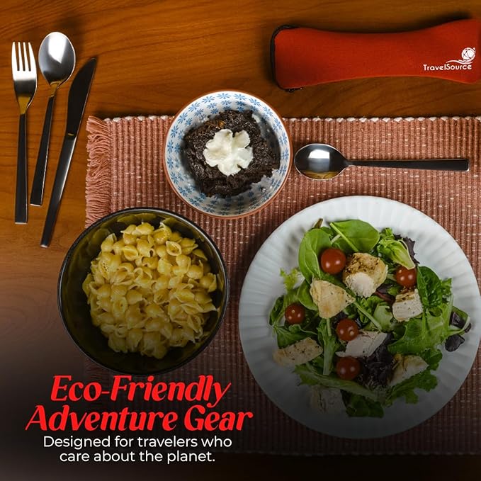 Travel Utensils With Case - Metal Camping Silverware Cutlery Set - Reusable & Portable Fork Knife Spoon Flatware For Lunch Box, Backpacking (2 Cases)