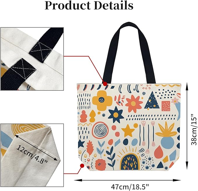 Large Tote Bag for Women, Floral Grocery Tote with Snap Thick Canvas Both Side Pattern, Gift Daily Use Shopping Travel Picnic