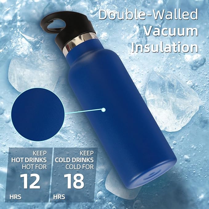 Volhoply 17oz Kids Insulated Water Bottle,Stainless Steel Water Bottles with Straw Lid,Reusable Metal Cups Water Bottle,Double Wall Vacuum Sports Water Flask Keep Hot & Cold for School (Navy,1 Set)