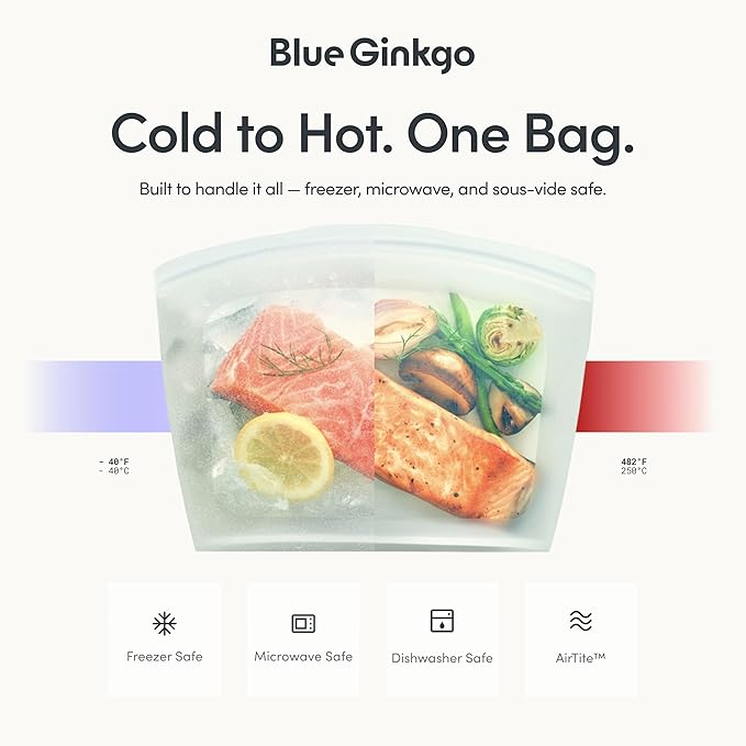 Blue Ginkgo Reusable Silicone Storage Bags – 4-Pack | Korean-Made Stand Up Food, Freezer Bags - Lavender