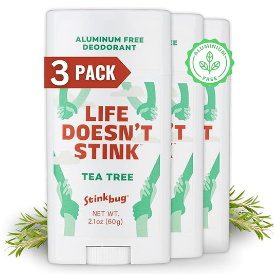 Stinkbug Naturals Organic Aluminum Free Deodorant Stick with Tea Tree, Coconut Oil and Essential Oils, Paraben Free, Sensitive Skin Deodorant, 2.1 Ounces Pack of 3