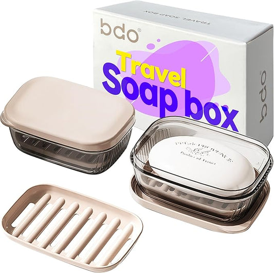 Travel Soap Case with Lid,Leakproof Soap Holder with Drainage Layer, Travel Essentials Soap Containers, Portable Soap Bar Dish for Camping, Gym, Bathroom,Kitchen,Dormitory,Hotel(Clear)