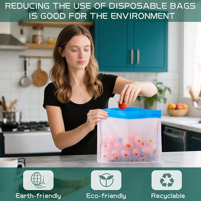 Reusable Food Storage Bags - 10 Pack Freezer Bags - Extra Thick Preservation Bags, Leakproof Silicone Bag for Meal Prep, Kitchen Organization - 4 Gallon 3 Sandwich 3 Snack Bags