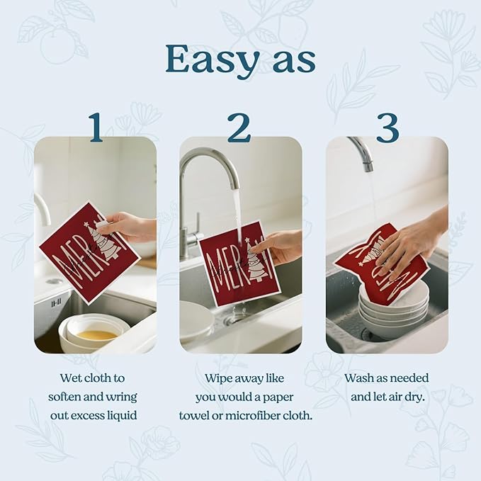 Swedish Dishcloths for Kitchen, Christmas Xmas Red Dish Rags Kitchen Dish Towels for Washing Dishes, 4 Pack Reusable Paper Towels, Sponge Cloths for Winter Holiday Home Cleaning Baking Cooking