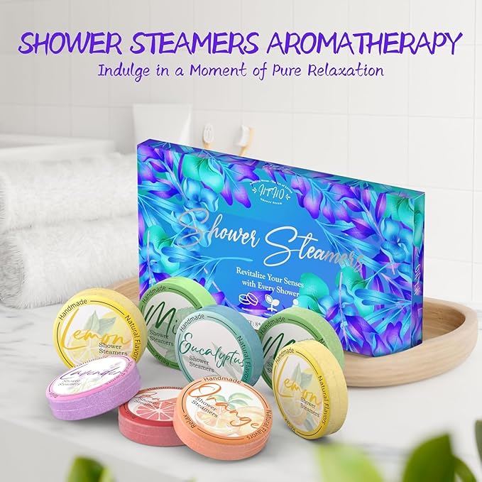 Shower Steamers Aromatherapy 8 Pack - Gifts for Women, Shower Bombs with Essential Oils, Self Care and Stress Relief Stocking Stuffers, Relaxation Birthday Gifts for Women and Men. Blue Petal Style