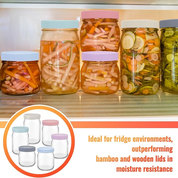 12 Pcs Mason Jars 6 Wide and 6 Regular Mouth Lids Mason Jar Lids Thickened Leak Proof Lid for 86 mm and 70 mm Wide and Regular Mouth, Reusable Canning Jar Caps(Morandi)