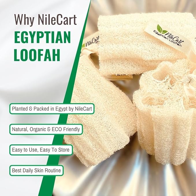 NileCart Natural Loofah Pack of 3 Egyptian lufa Body Scrubber - A Natural Body Exfoliator Scrubber Loofah for Men & Women Made of Egyptian Luffa Sponges for Bath & Shower lufa Sponge.