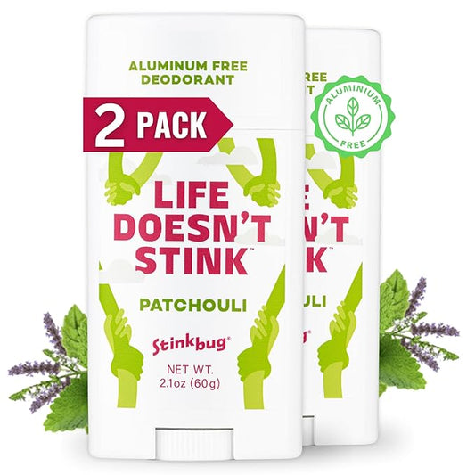 Stinkbug Naturals Organic Aluminum Free Deodorant Stick with Patchouli, Coconut Oil and Essential Oils, Paraben Free, Sensitive Skin Deodorant, 2.1 Ounces Pack of 2