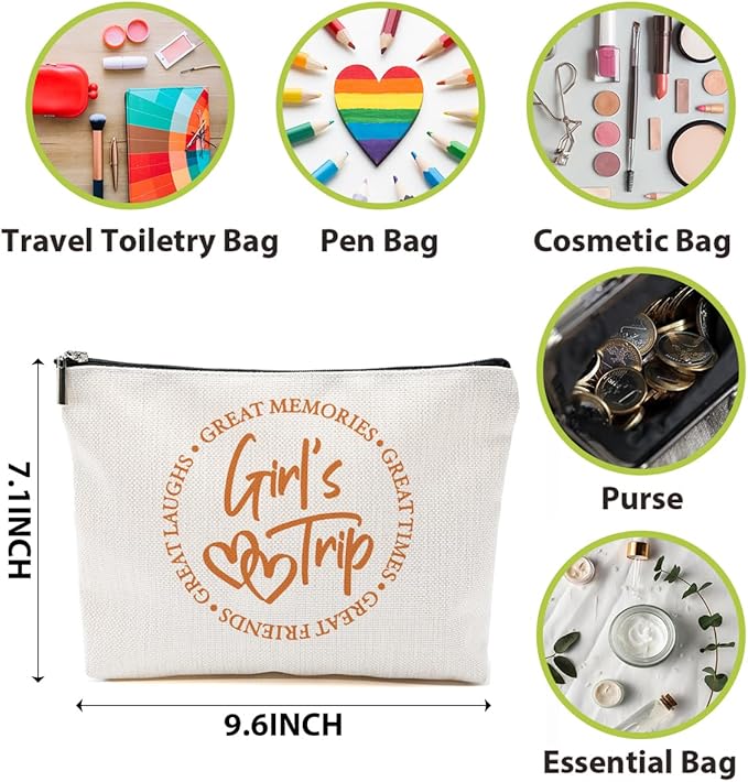 5-Piece Girls' Trip Favors - Makeup Bags for Weekends, Besties & Bridesmaids - Toiletry Bag for Travel, Graduation & Wedding Gifts