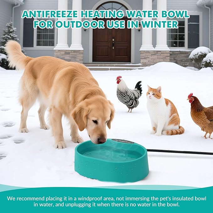 Large Heated Pet Water Bowl for Dogs,Cats,Chicken, Heated Dog Water Bowl Outdoor Heated Water Bowl for Cat, 3.7L Heated Dog Bowl-Keep Water Warm in Winter, 35W Thermostatic Control and Anti Chew Cord