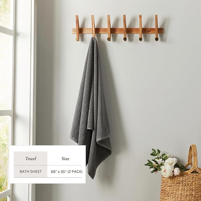 Dark Grey Bath Sheets - 100% Cotton Oversized 2 Pack 68x35 Extra Large Towel Set - Absorbent, Quick-Drying, Durable Oversized Bath Towel for Bathroom Décor