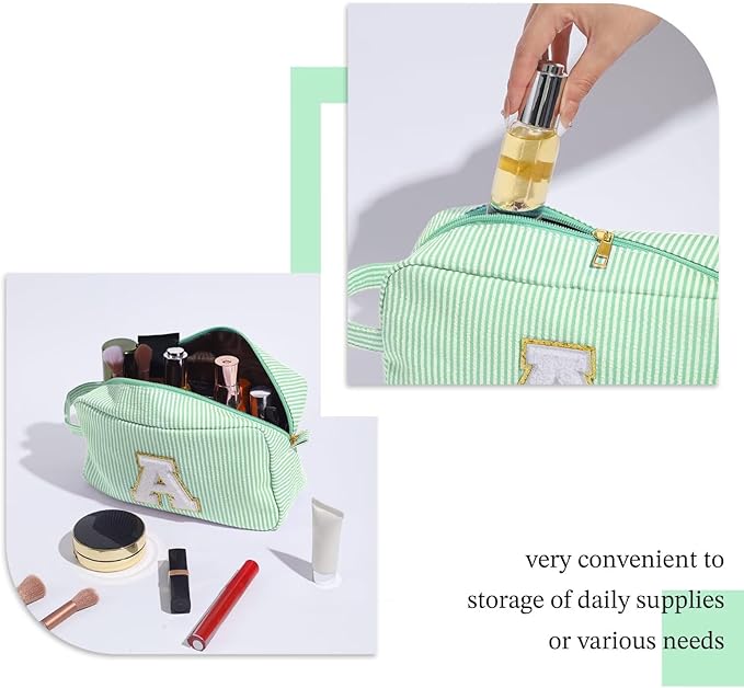 YOOLIFE Valentines Day Gifts - Valentines Day Gifts for Her, Personalized Birthday Gifts for Women Her Mom Girlfriend Wife Best Friend Teacher Sister Daughter, Monogram Initial Green Makeup Bag A