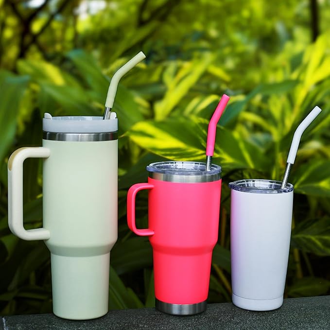 20 30 40 oz Stainless Metal Straws for Stanley Tumbler, 6Pcs Reusable Straight Long Steel Straws with 12 Silicone Tips and 2 Straw Cleaning Brushes (6Color2, 20 30 40oz)