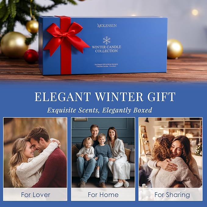 Winter Candles Gift Set, 3 Pack Total 30oz Soy Scented Candles – Balsam Cedar, Whisper Winter & Cranberry Hoarfrost – Luxury Gift Box, Christmas & Holiday Gifts for Women & Men, Non-Toxic Clean Burn
