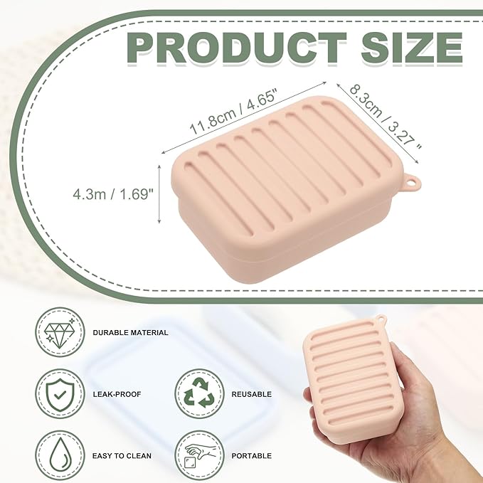 uxcell Shampoo Bar Travel Case, Silicone Leak Proof Soap Bar Case with Draining Layer Soap Container for Traveling, Bathroom, Gym, Camping(4"x2.76"x1.3", Pink)