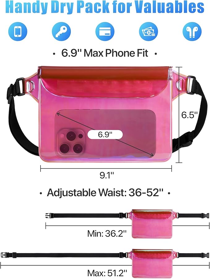 F-color Waterproof Fanny Pack - Cruise Essentials 2025 - Waterproof Pouch, Triple Zipper Roll-Top Dry Bag for Phone with Adjustable Waist Strap, Keep Passport Valuables Dry for Beach Kayaking Boating
