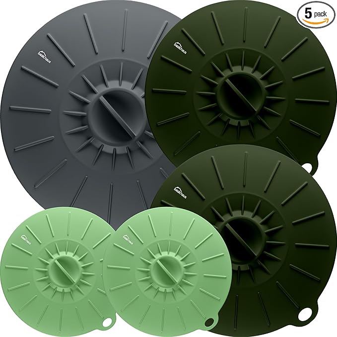 Silicone Lids for Food Storage - 5 Pack - 3 Sizes - Food Grade - Reusable Silicone Bowl Covers for Pots and Pans - Microwave Splatter Cover - Fits Cups, Plates,-Stove, Oven, Fridge, Dishwasher Safe