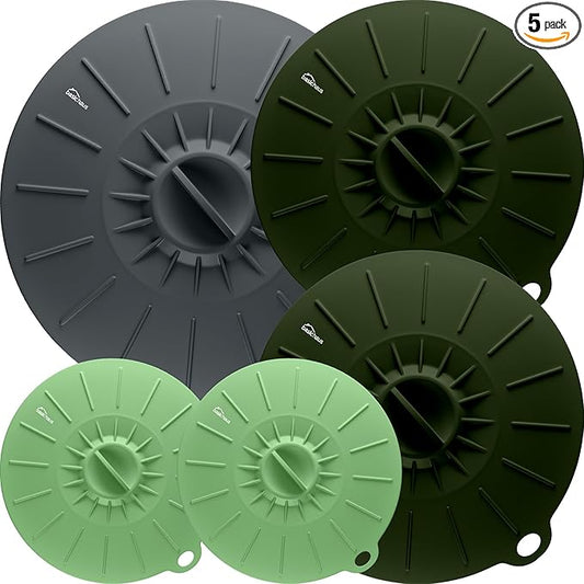 Silicone Lids for Food Storage - 5 Pack - 3 Sizes - Food Grade - Reusable Silicone Bowl Covers for Pots and Pans - Microwave Splatter Cover - Fits Cups, Plates,-Stove, Oven, Fridge, Dishwasher Safe