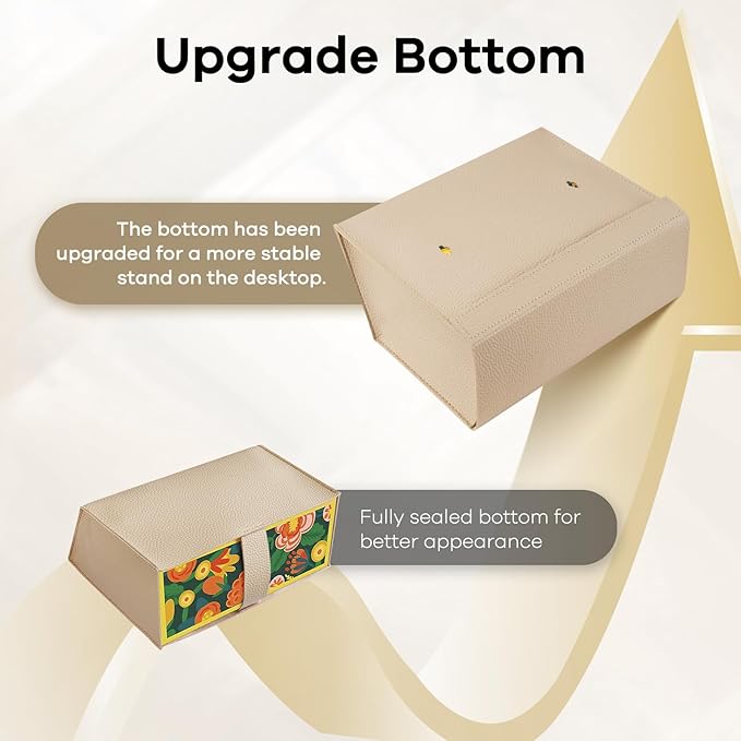 Disposable Hand Towel Box Cover Compatible with Kleenex Disposable Paper Hand Towels, Leather Tissue Box Cover Holder for Bathroom Holder (Khaki-1 Pack)