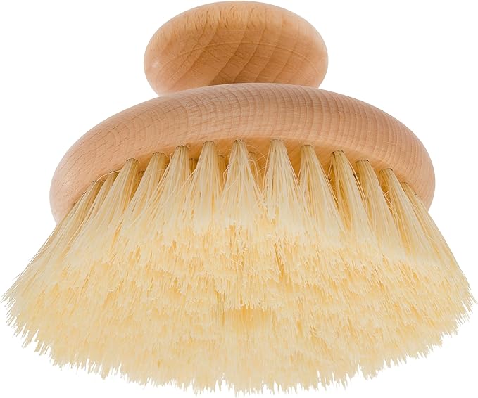 Redecker Natural Tampico Fiber Massage Brush with Oiled Beechwood Knob, 4-Inch Diameter, Made in Germany