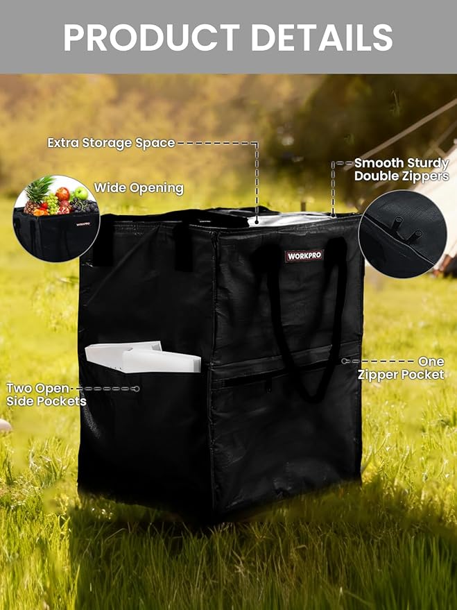 WORKPRO Large Reusable Grocery Bag on Wheels, Heavy Duty Rolling Shopping Tote with Handle, Folding Trolley on 5 Caster Wheels for Groceries, Laundry, Camping, Moving