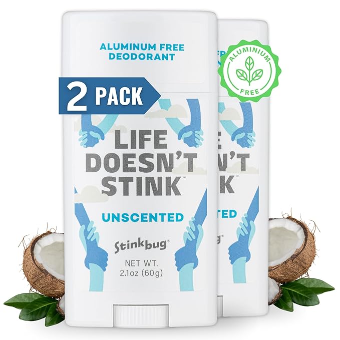 Stinkbug Naturals Organic Aluminum Free Deodorant Stick with Unscented, Coconut Oil and Essential Oils, Paraben Free, Sensitive Skin Deodorant, 2.1 Ounces Pack of 2