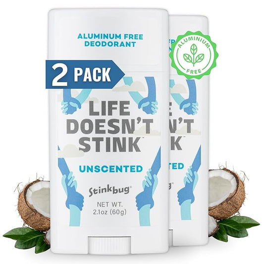 Stinkbug Naturals Organic Aluminum Free Deodorant Stick with Unscented, Coconut Oil and Essential Oils, Paraben Free, Sensitive Skin Deodorant, 2.1 Ounces Pack of 2