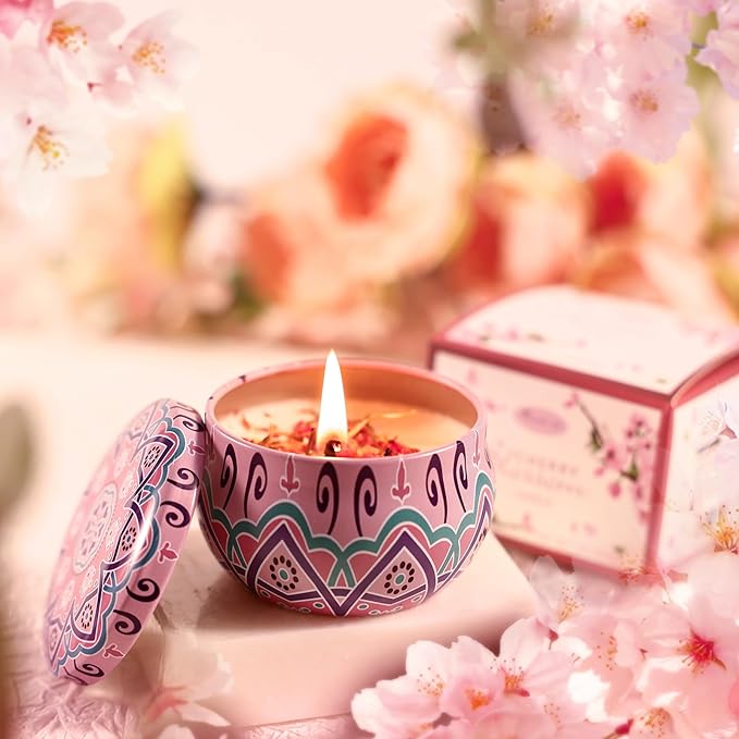 Bath and Body Gift Set for Women - Luxurious Home Spa Gift Set,Japanese Cherry Blossom 7-Piece Set Including Shower Gel,Body Lotion,Bath Oil,Bath Salt,Soap,Bath Bombs and Candle