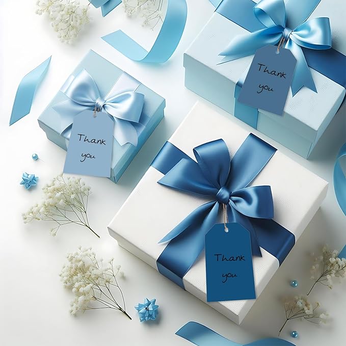 Whaline 120Pcs Dusty Blue Gift Tags Gradient Blue Hanging Labels with Hemp Rope Bulk 4 Colors Blank Paper Tags for Wedding Birthday Holiday Baby Shower DIY Art Craft Supplies