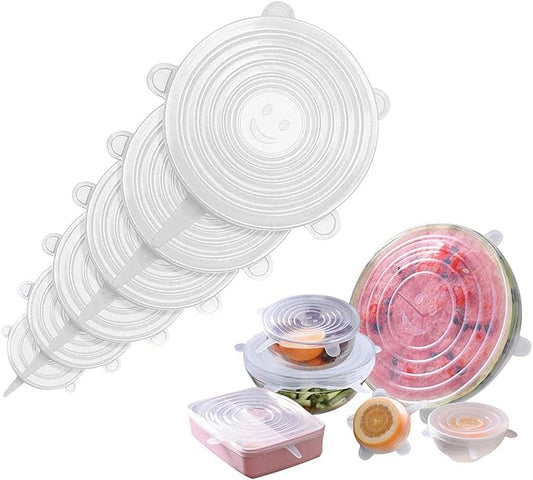 JIGUOOR Silicone Stretch Lids, 6 Pack Reusable Silicone Lids, Durable Food Storage Silicone Covers for Bowl, 6 Sizes to Meet Most Containers to Keep Food Fresh, Microwave Safe - Easy Clean