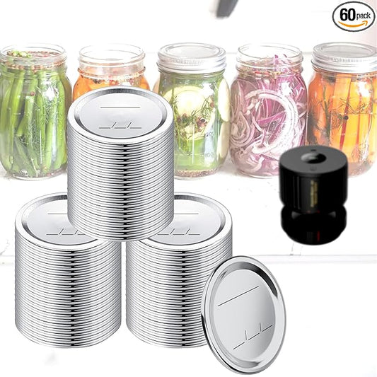 60 PCS Regular Mouth Mason Jar Lids, Compatible with Mason Jar Vacuum Sealer, Vacuum Seal Mason Jar Lids Only, Replaceable Mason Jar Vacuum Sealer Lid, Canning Lids Regular Mouth, With Date Reminder