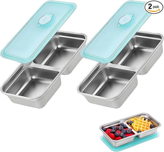 Grab and Go Snack Containers, Reusable Double Compartment Snack Containers-Stainless Steel Condiment Box with Lids for Outdoor Camping Food Storage (2)