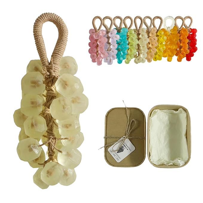 Handmade Grape Soap on a Rope, Natural Cold Process Cluster Soap Bar for Hand Wash and Bath, Decorative & Long Lasting Fragrance, Gift Set for Women Men (1, Jasmine)