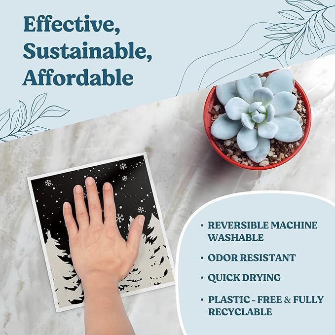 Christmas Swedish Dishcloths for Kitchen, Winter Xmas Tree Snowflake Kitchen Dish Towels for Washing Dishes, 4 Pack Reusable Paper Towels, Sponge Cloths for Home Party Housewarming Cleaning