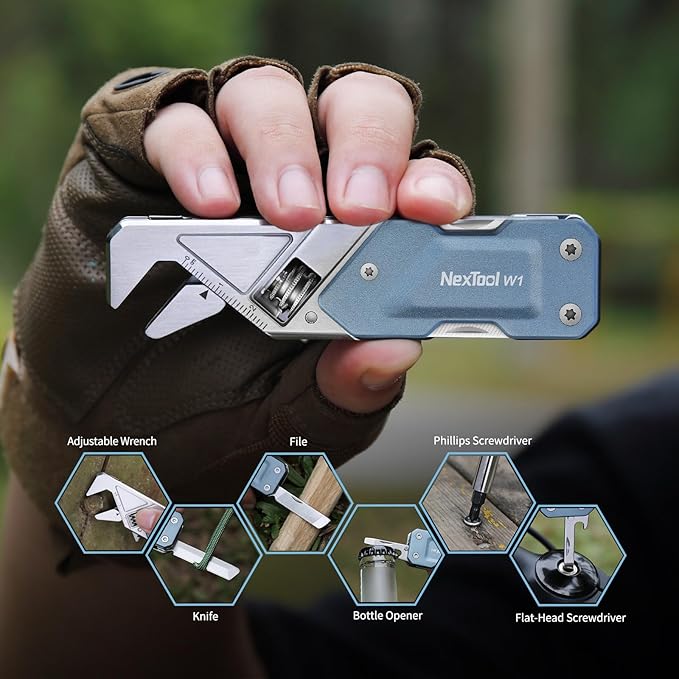 NexTool EDC Multi Tool, 6 in 1 Wrench Multitool with Knife, Flat/Phillips Screwdriver and Bottle Opener, Bike Multitool with 9 in 1 Bits Set and Nylon Pouch for Cycling Maintenancen, Household Repairs