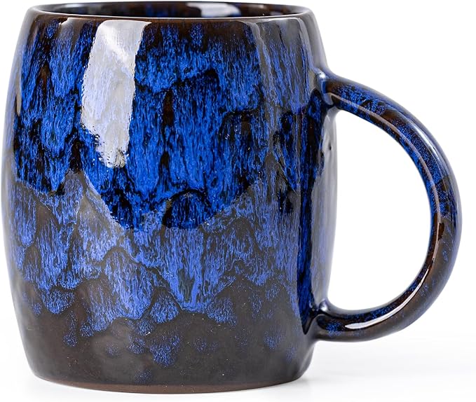Midnight Blue Ceramic Coffee Mug 15oz - Handcrafted Artisan Mug with Large Comfortable Handle, Unique Design for Coffee Lovers, Dishwasher Safe