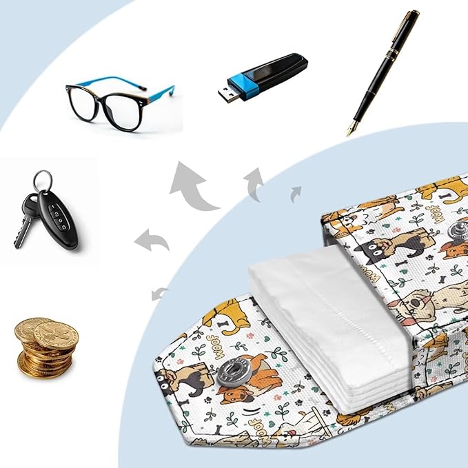 Purse Tissue Packs Tissue Holder with Hanging Rope Portable Pocket Tissue Holder Snap Button Enclosed Travel Tissue Packs for Coins Keys Cute Dog